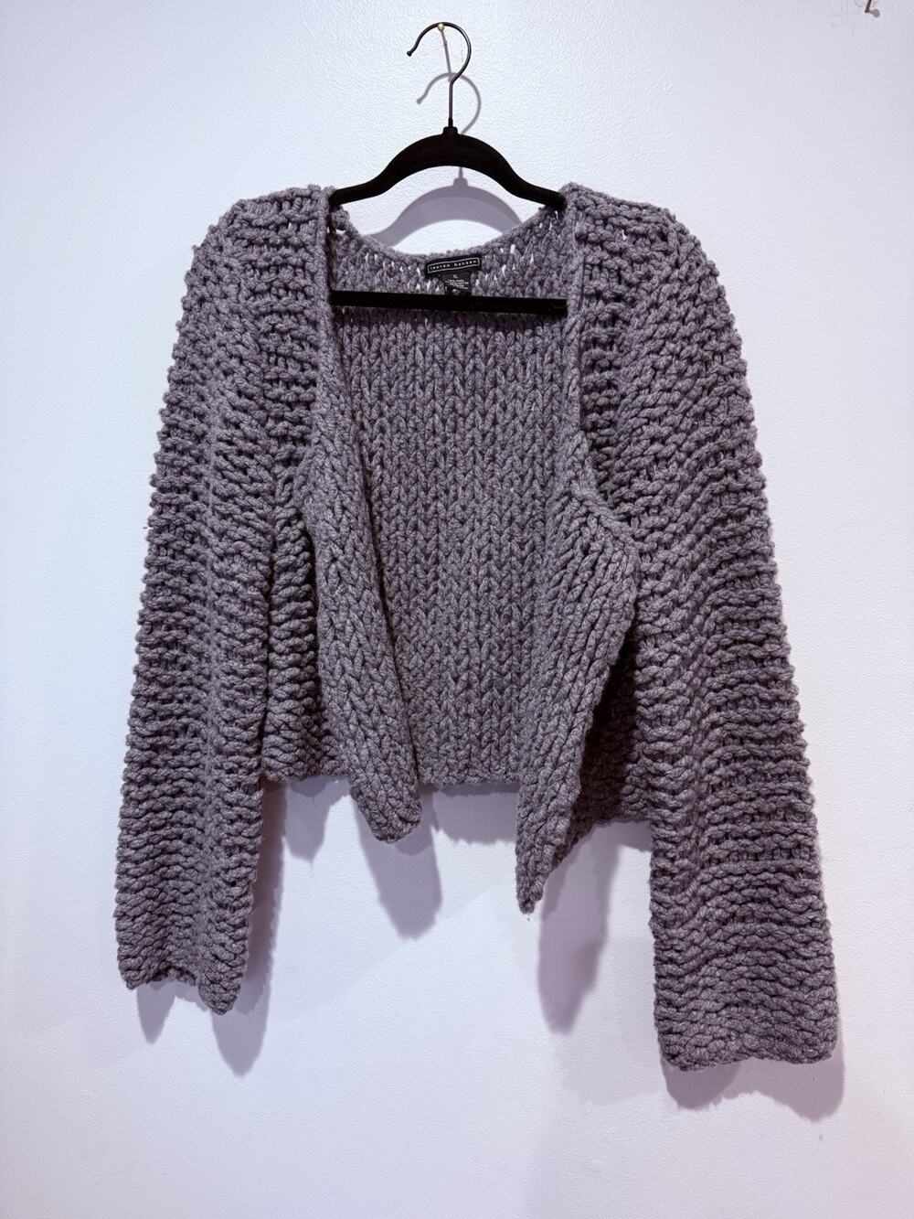 Lauren Hansen Women's XL Gray Chunky Knit Wool Blend Open Front Cardigan Sweater